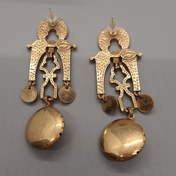 Vintage Estate Moraccan Palace Crystal Locket Gold Chandelier Earrings - Picture 13 of 15